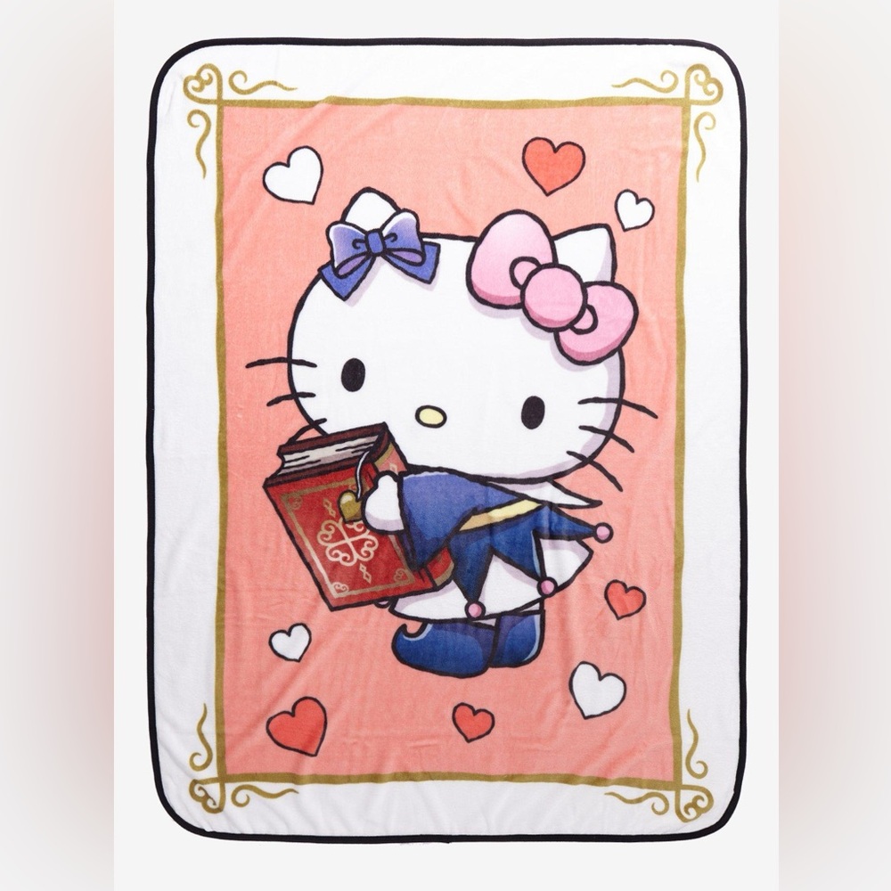Bioworld Hello Kitty Plush Throw with Pink and Purple Magic Card Throw Blanket